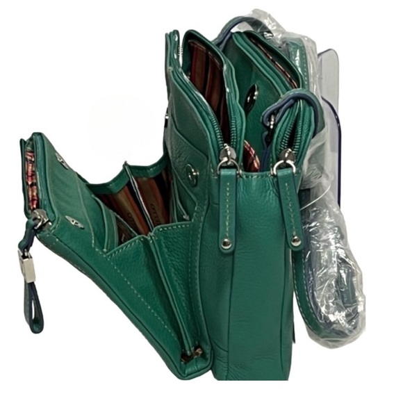 Tignanello Pebbled Green Genuine Leather 5
Compartment Purse Shoulder Bag 9x7x2 - Picture 7 of 9